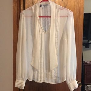 Tuxedo style sheer tie front blouse